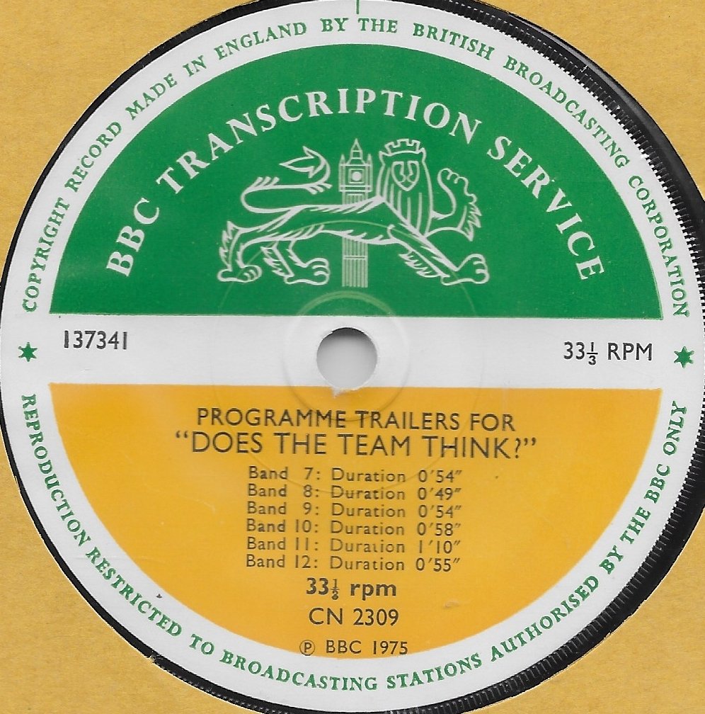 CN 2309 Programme trailers for "Does the team think?" Unknown from the BBC records and Tapes library Label